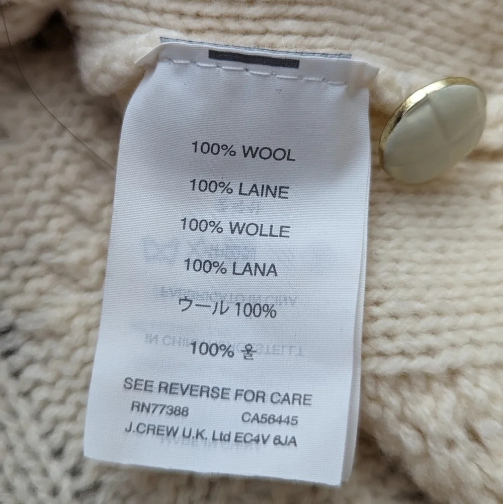 J.Crew 100% Wool Cream Cable Knit Sweater XS Button Shoulder Classic